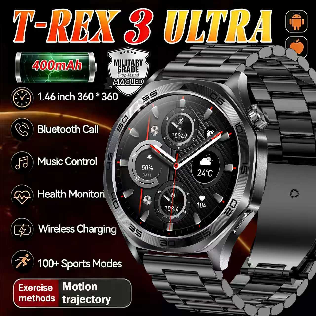Smartwatch Custom - 2026 남성용 스마트워치 1.46인치 LED 플래시라이트