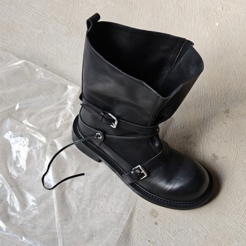 레트로 버클 미드 카프 부츠 여성용 두꺼운 밑창 슬림  - Leather Classic Strap 리뷰 및 가격